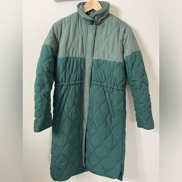 Summersalt Long ColorBlock Quilted Eco Coat Color Olive Eden Green Size M *flaws - Picture 1 of 12